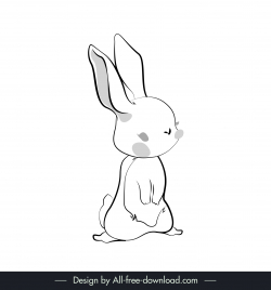 rabbit icon cute cartoon sketch flat black white handdrawn outline