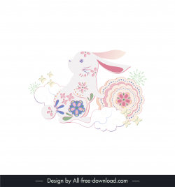 rabbit paper cut china style design elements elegant flat classic cloud flowers decor
