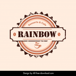 rainbow cafe logo template serrated circle ribbon decor retro design