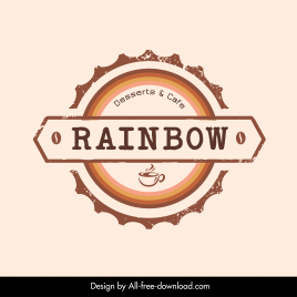 rainbow cafe logotype flat elegant retro circle ribbon sketch