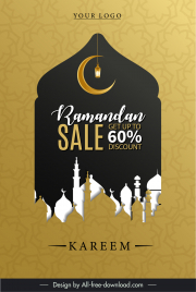 ramadan sale poster flat silhouette paper cut mosque crescent light decor