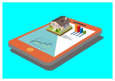 real estate chart with 3d illustration on touchpad
