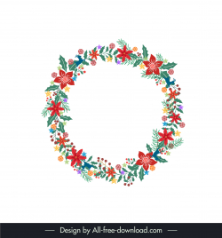 realistic christmas wreath template elegant classical flower leaves circle sketch