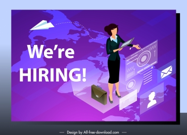 recruitment poster businesswoman modern techno sketch 3d design