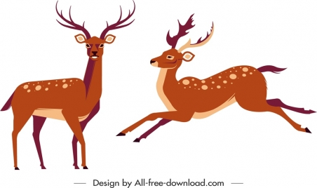 reindeer icons colored cartoon characters sketch