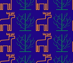 reindeers trees pattern outline colored repeating style