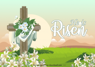 religious easter background template meadow holy cross scene