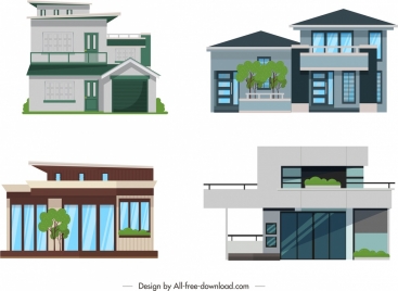 residential architecture icons front design modern ornament