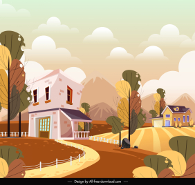 residential landscape background colorful design houses hill sketch
