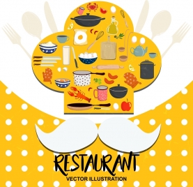 restaurant advertising chef hat moustach utensils icons decor