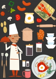 restaurant design elements cook ingredients food kitchenware icons