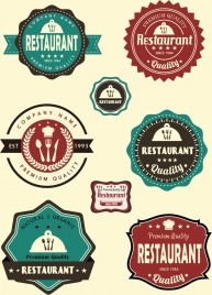 restaurant labels collection colored flat shapes classical design