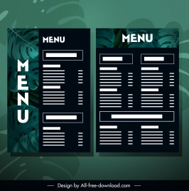restaurant menu template dark green leaves decor