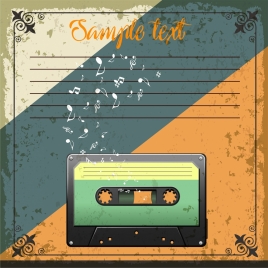 retro card template cassette tape music notes icons
