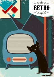 retro home background vintage television cat icons decor