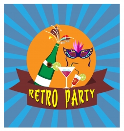 retro party banner design with colorful illustration