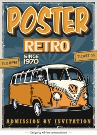 retro poster template handdrawn classical bus sketch