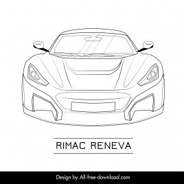 rimac reneva car model icon black white symmetric handdrawn front view outline