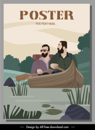 river travel poster rowing boat sketch cartoon design