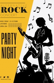 rock party banner guitarist icons silhouette design