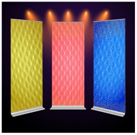 roll up banner sets design with twinkling background