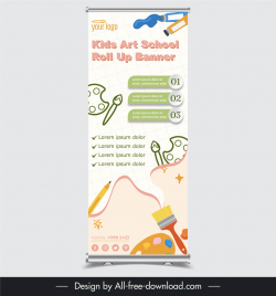 roll up kids art school banner flat dynamic handdrawn design