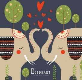 romance background kissing elephants icons symmetric design