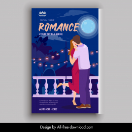 romance ebook cover template romantic love couple kiss moonlight decor cartoon design