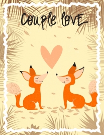 romantic card template fox couple leaves decoration