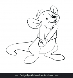 roo cartoon character icon black white handdrawn outline