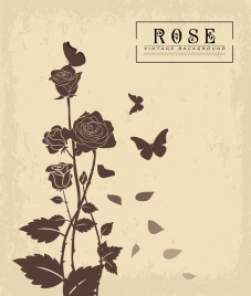 rose butterflies background vintage style black silhouette decor