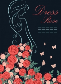 rose dress outline woman silhouette decoration