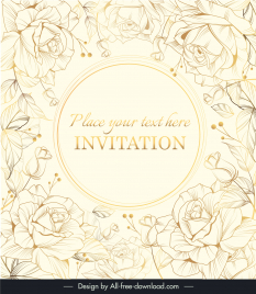 rose invitation card template bright elegant handdrawn
