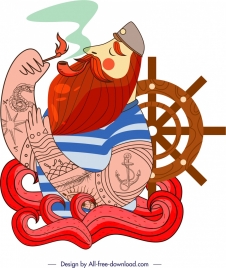 sailor icon smoking moustache man sketch classical design