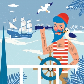 sailor job background tattoo man ship sea icons