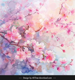 sakura blossom background handdrawn blurred watercolor