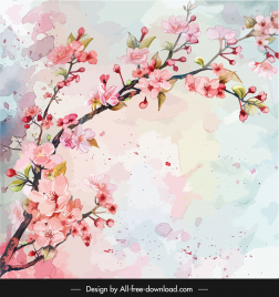 sakura painting background elegant classic watercolor