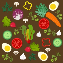 salad cuisine design elements various multicolored flat icons