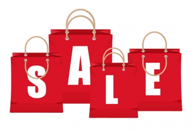 sale banner design with letter on bags