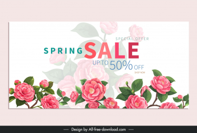 sale banner template blooming camellia flowers elegance