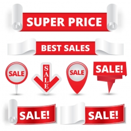 sale instruction banners on red white background