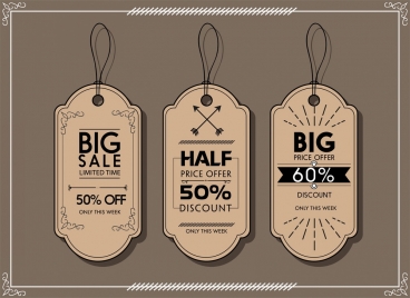 sale tags collection retro style in dark color