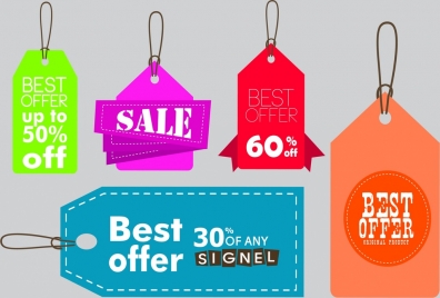 sales tags templates various colored shapes design
