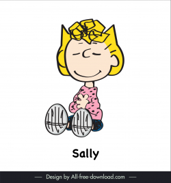 sally of peanut snoopy icon cute handdrawn sitting girl outline