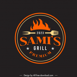 samis grill logo flat circle fork fire stars decor