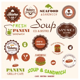 Sandwich bistro labels and icons
