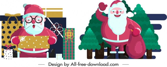 Santa claus icons funny cartoon character design vectors stock in format  for free download 