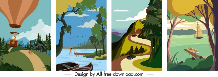 scenery posters templates colorful classic design