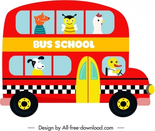 school bus icon colorful flat sketch stylized cartoon