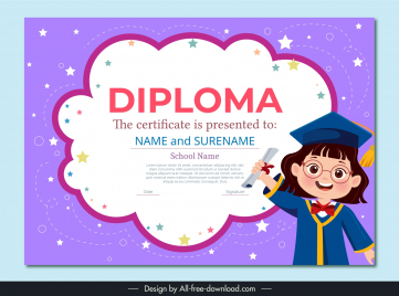 school diploma certificate template cute girl stars